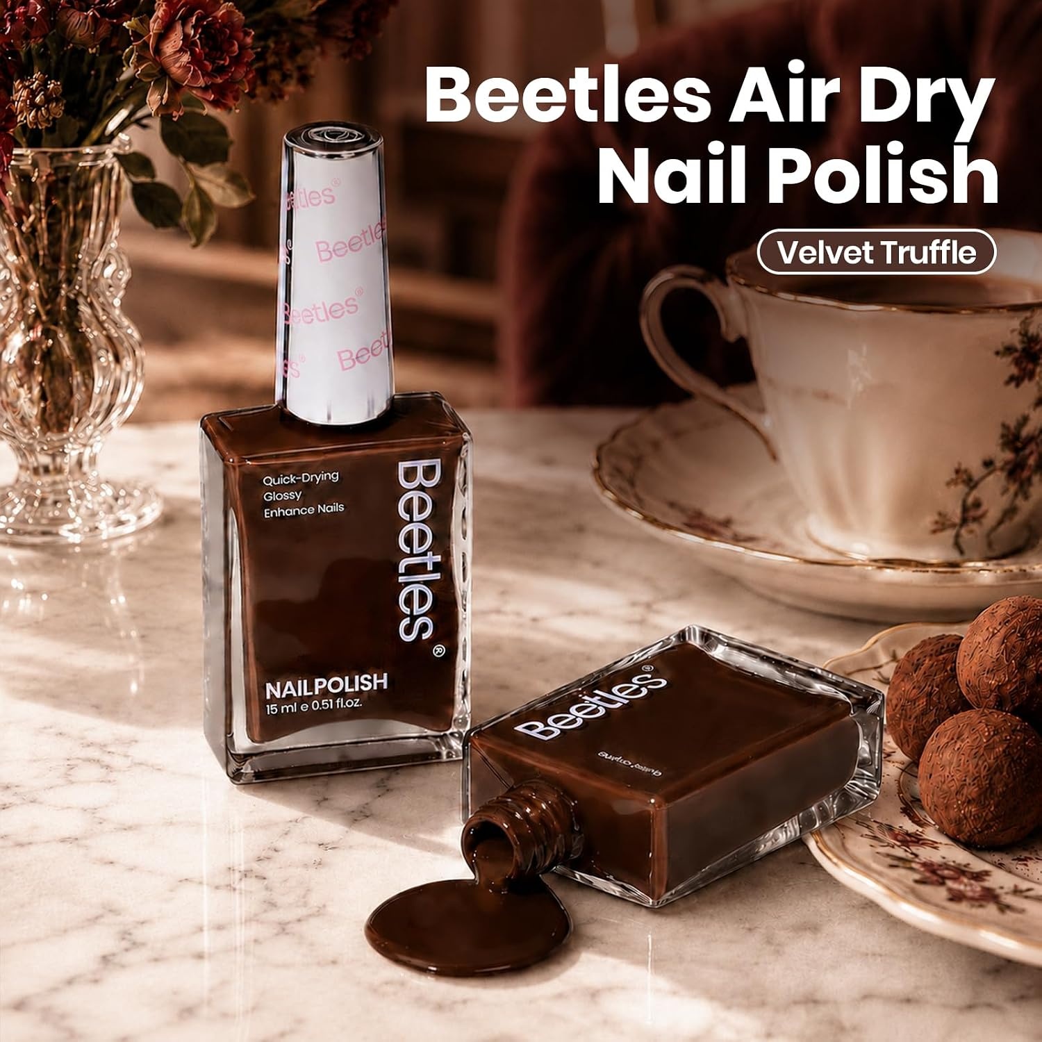 image:imageBeetles Dark Brown Nail Polish Quick Dry Regular Nail Polish Chocolate Mocha Brown Nail Polish Air Dry No UV Lamp Needed for DIY At Home Manicure 051Fl Oz15MLVelvet Truffle