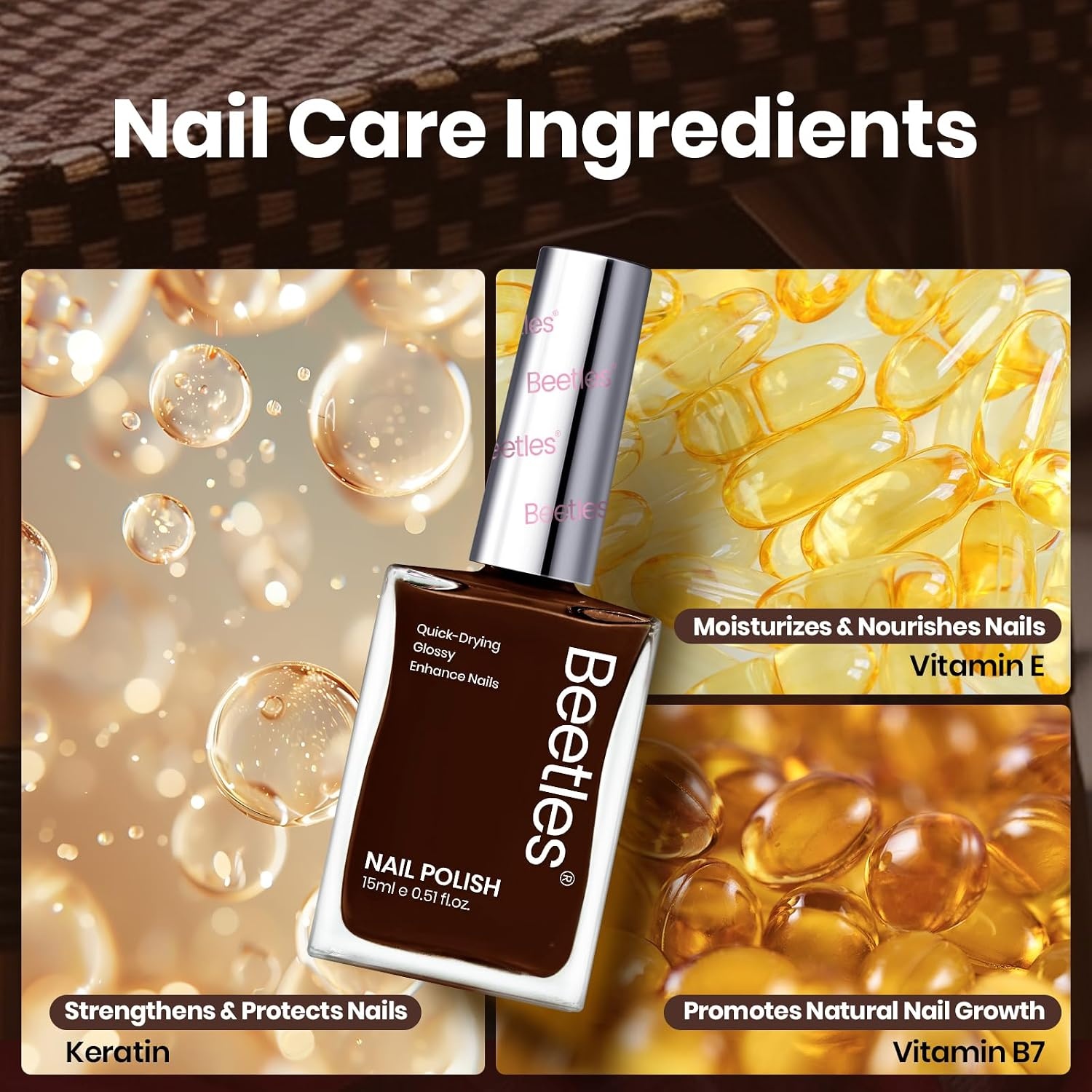 image:imageBeetles Dark Brown Nail Polish Quick Dry Regular Nail Polish Chocolate Mocha Brown Nail Polish Air Dry No UV Lamp Needed for DIY At Home Manicure 051Fl Oz15MLVelvet Truffle