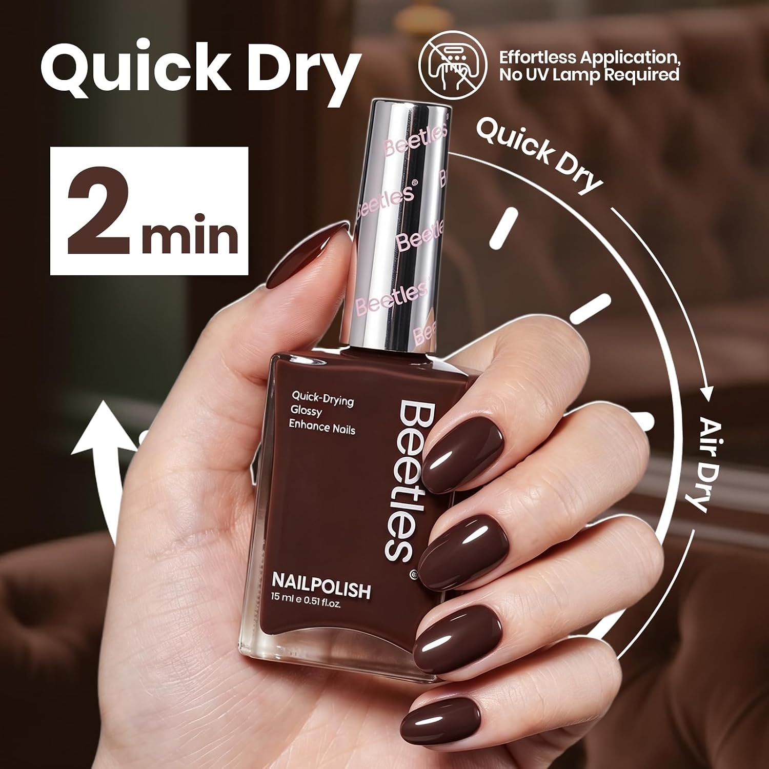 image:imageBeetles Dark Brown Nail Polish Quick Dry Regular Nail Polish Chocolate Mocha Brown Nail Polish Air Dry No UV Lamp Needed for DIY At Home Manicure 051Fl Oz15MLVelvet Truffle