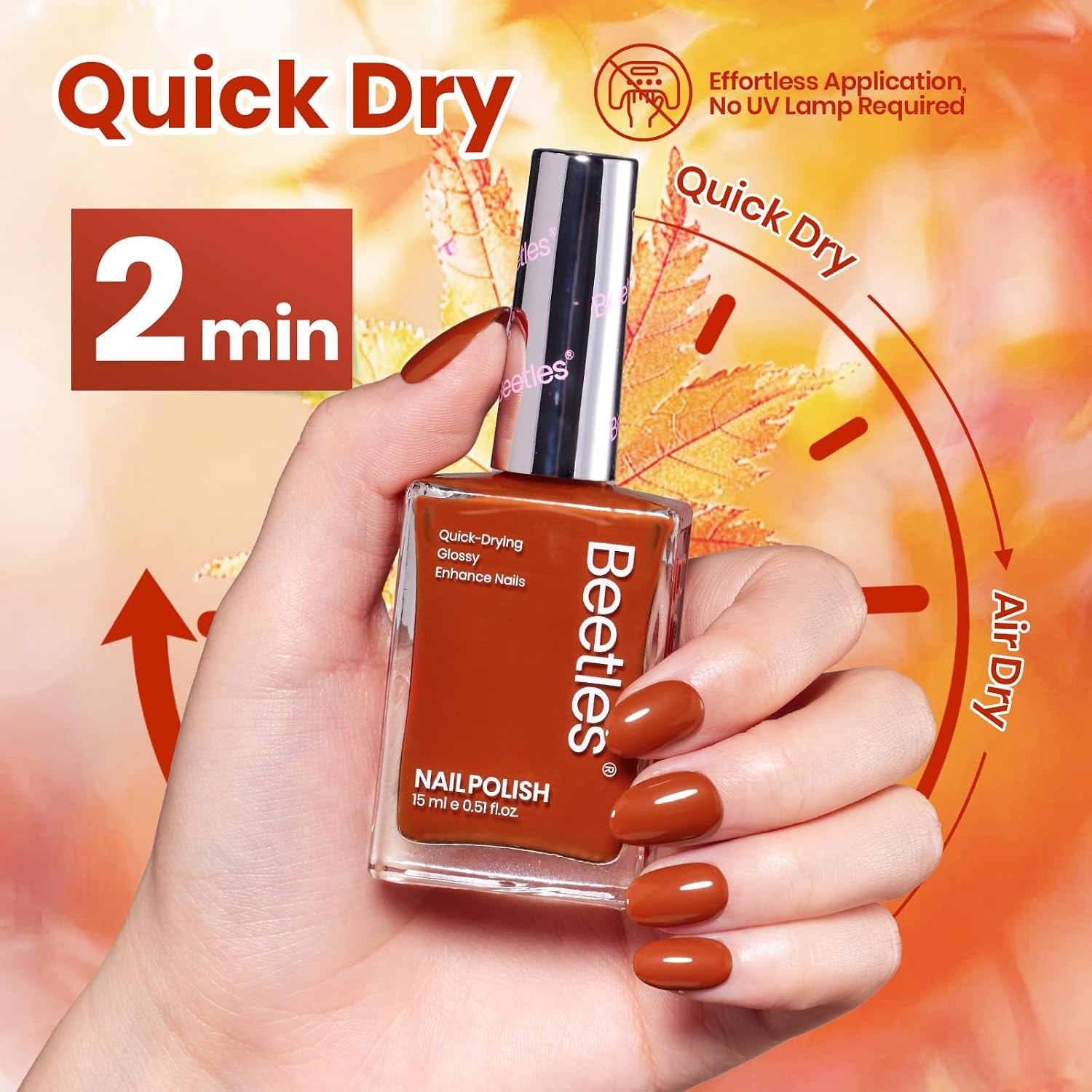 image:imageBeetles Dark Brown Nail Polish Quick Dry Regular Nail Polish Chocolate Mocha Brown Nail Polish Air Dry No UV Lamp Needed for DIY At Home Manicure 051Fl Oz15MLSunRipe Spice