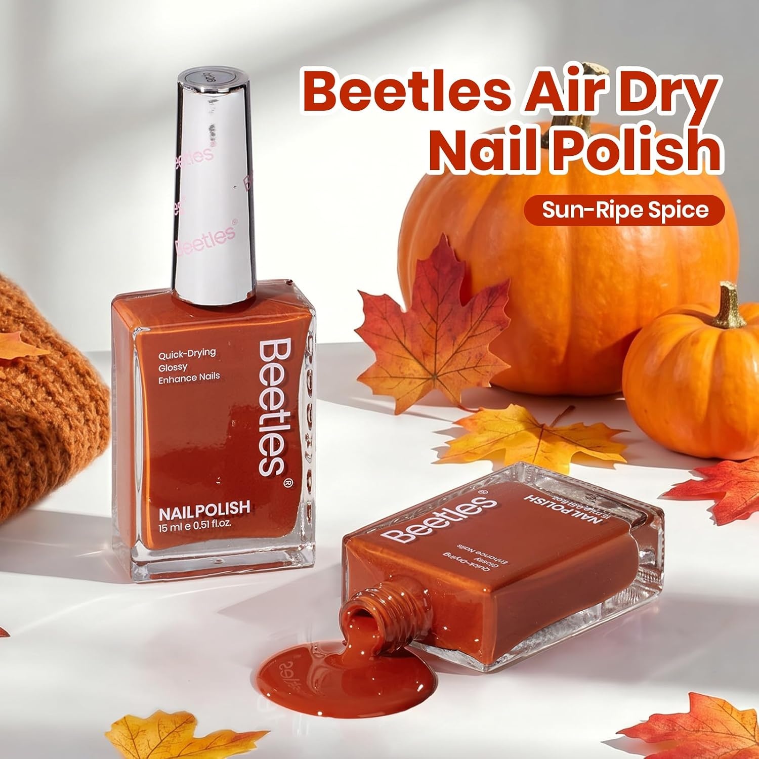 image:imageBeetles Dark Brown Nail Polish Quick Dry Regular Nail Polish Chocolate Mocha Brown Nail Polish Air Dry No UV Lamp Needed for DIY At Home Manicure 051Fl Oz15MLSunRipe Spice