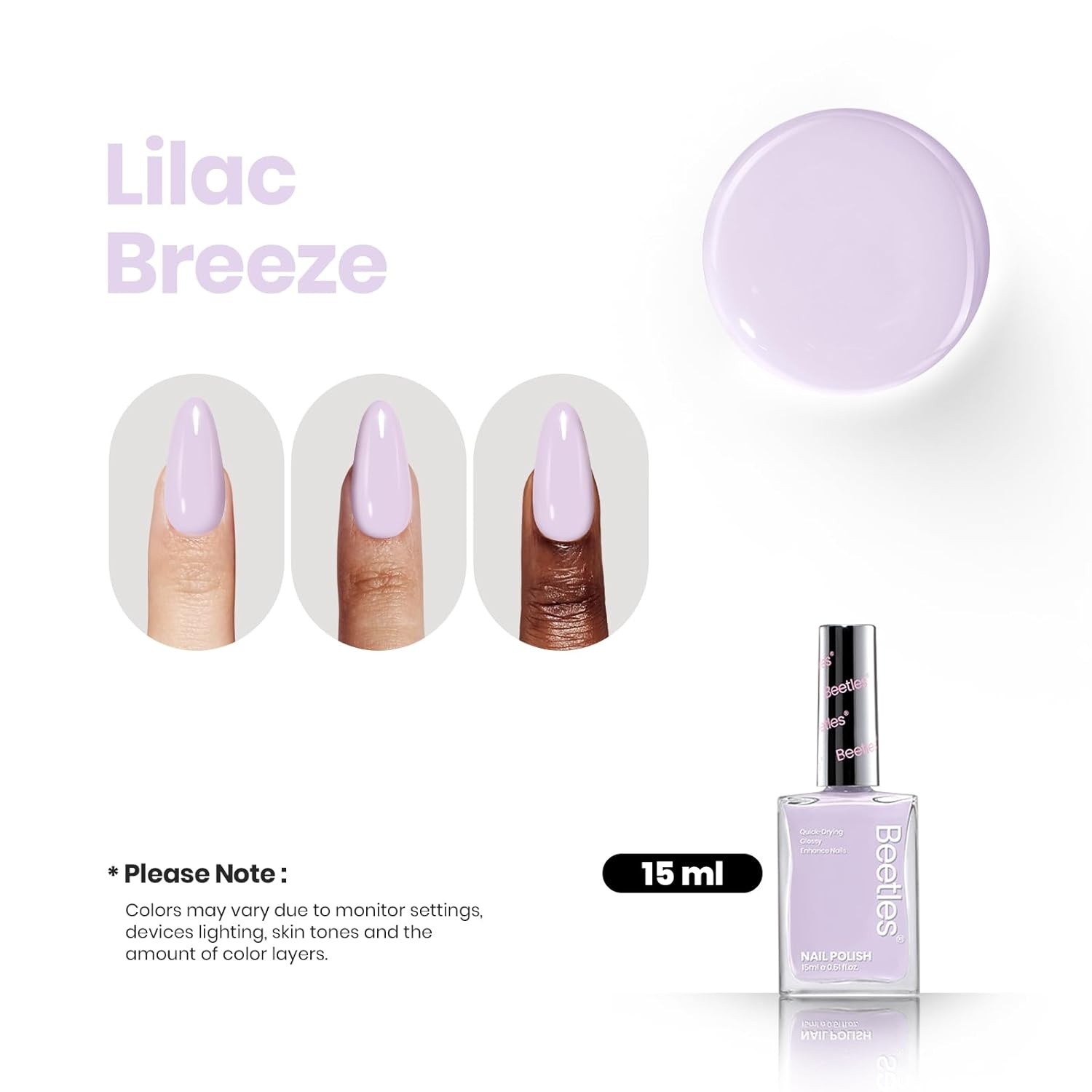 image:imageBeetles Dark Brown Nail Polish Quick Dry Regular Nail Polish Chocolate Mocha Brown Nail Polish Air Dry No UV Lamp Needed for DIY At Home Manicure 051Fl Oz15MLLilac Breeze