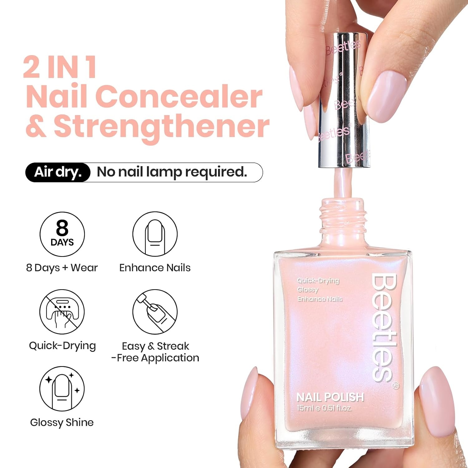 image:imageBeetles Nail Strengthener and Growth 2 In 1 Nude Pink Nail Polish Nail Concealer Fast Dry Quick Jelly Natural Nail Strengthener and Growth Treatment for Thin and Damaged Nails051 FL OZMermaid Tears