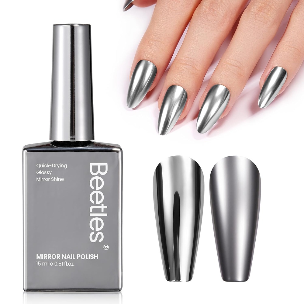 image:imageBeetles Dark Brown Nail Polish Quick Dry Regular Nail Polish Chocolate Mocha Brown Nail Polish Air Dry No UV Lamp Needed for DIY At Home Manicure 051Fl Oz15MLChrome Glint