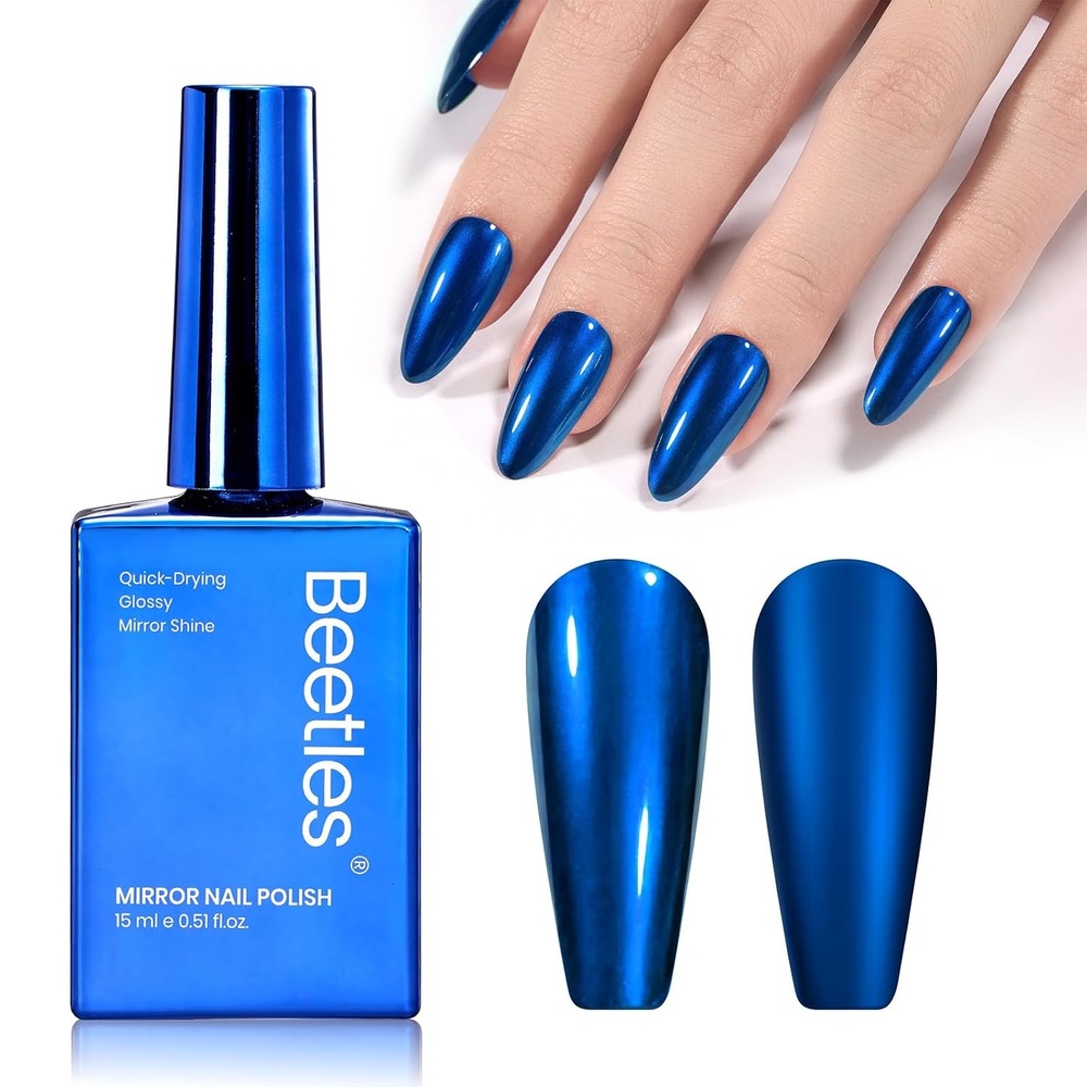 image:imageBeetles Dark Brown Nail Polish Quick Dry Regular Nail Polish Chocolate Mocha Brown Nail Polish Air Dry No UV Lamp Needed for DIY At Home Manicure 051Fl Oz15MLShine Blue
